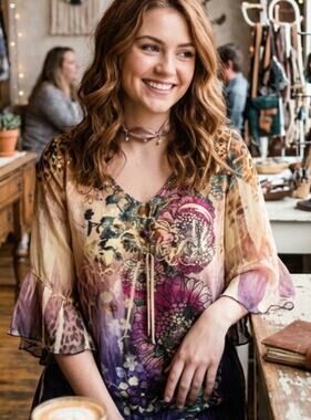 Bleu Vibrant Boho Fairycore Blouse